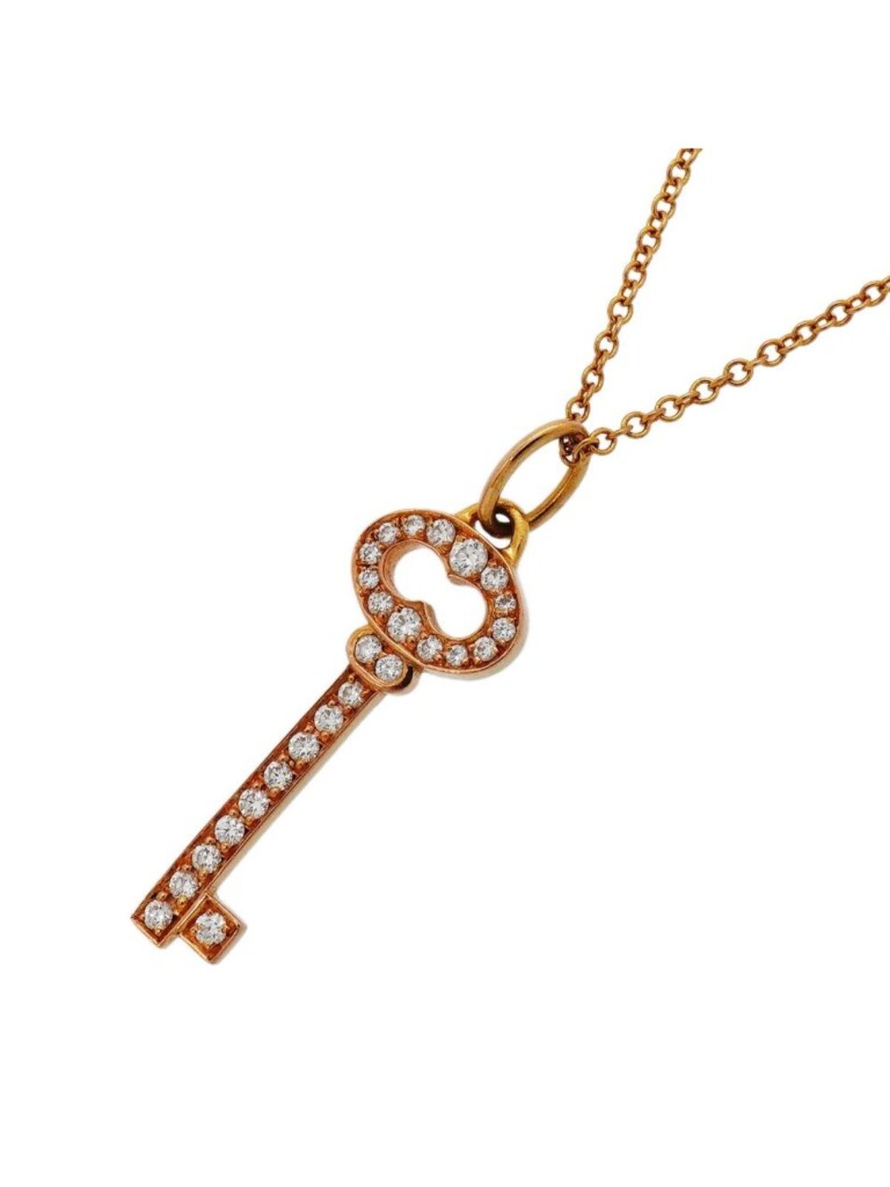 Tiffany & Co Necklace Oval Key 18k Pink Gold Diamond